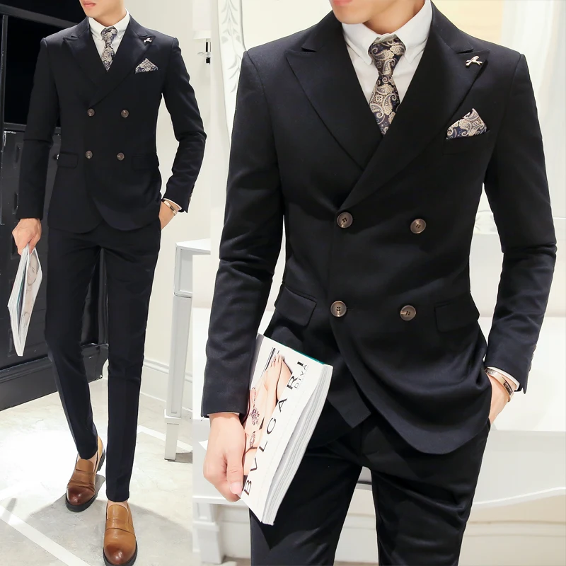 Double Breasted Men Suits New Fashion Black Business Wedding Suits Groom Tuxedos Slim Fit Suit Hot For Men Costume Homme
Double Breasted Men Suits New Fashion Black Business Wedding Suits Groom Tuxedos Slim Fit Suit Hot For Men Costume Homme