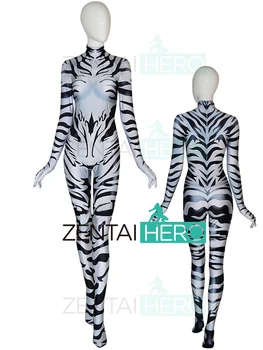 NEW Design 3D Printed Zebra Pattern Cosplay Costume Lycra Spandex Female/Woman/Girl Zentai Sexy Zebra Tight Halloween Costume