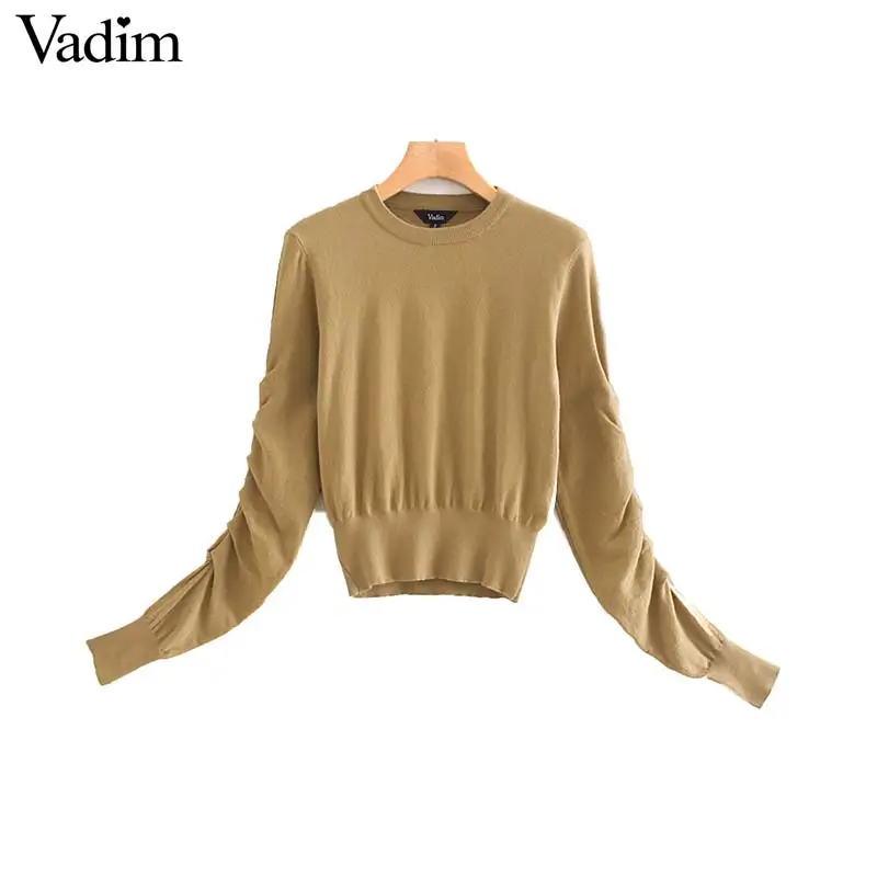 Vadim милый Женский однотонный вязаный свитер высокие эластичные Плиссированные