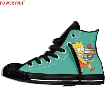 

Classic Cartoon Character Lisa Marie Simpson High Top Lace-up Flat Canvas Shoes Light Custom Casual Sneaker Shoes