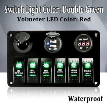 2 USB Socket 6 Gang Green LED Rocker Switch Cigarette Plug Voltage Panel Marine Boat RV For 12-24V voltage vehicles
2 USB Socket 6 Gang Green LED Rocker Switch Cigarette Plug Voltage Panel Marine Boat RV For 12-24V voltage vehicles