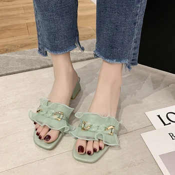 Jade Chain High Heel Slippers Sandals Women Ruffles Open Toe Slides Summer Fashion Chunky Heel Slippers Women Slides 2020 
Jade Chain High Heel Slippers Sandals Women Ruffles Open Toe Slides Summer Fashion Chunky Heel Slippers Women Slides 2020