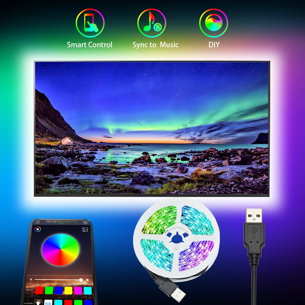 DC 5V TV LED Strip Light USB 5050SMD Tape Led Diode 1M 2M 3M Bluetooth Led Lamp RGB TV DIY Music Backlight lighting
DC 5V TV LED Strip Light USB 5050SMD Tape Led Diode 1M 2M 3M Bluetooth Led Lamp RGB TV DIY Music Backlight lighting