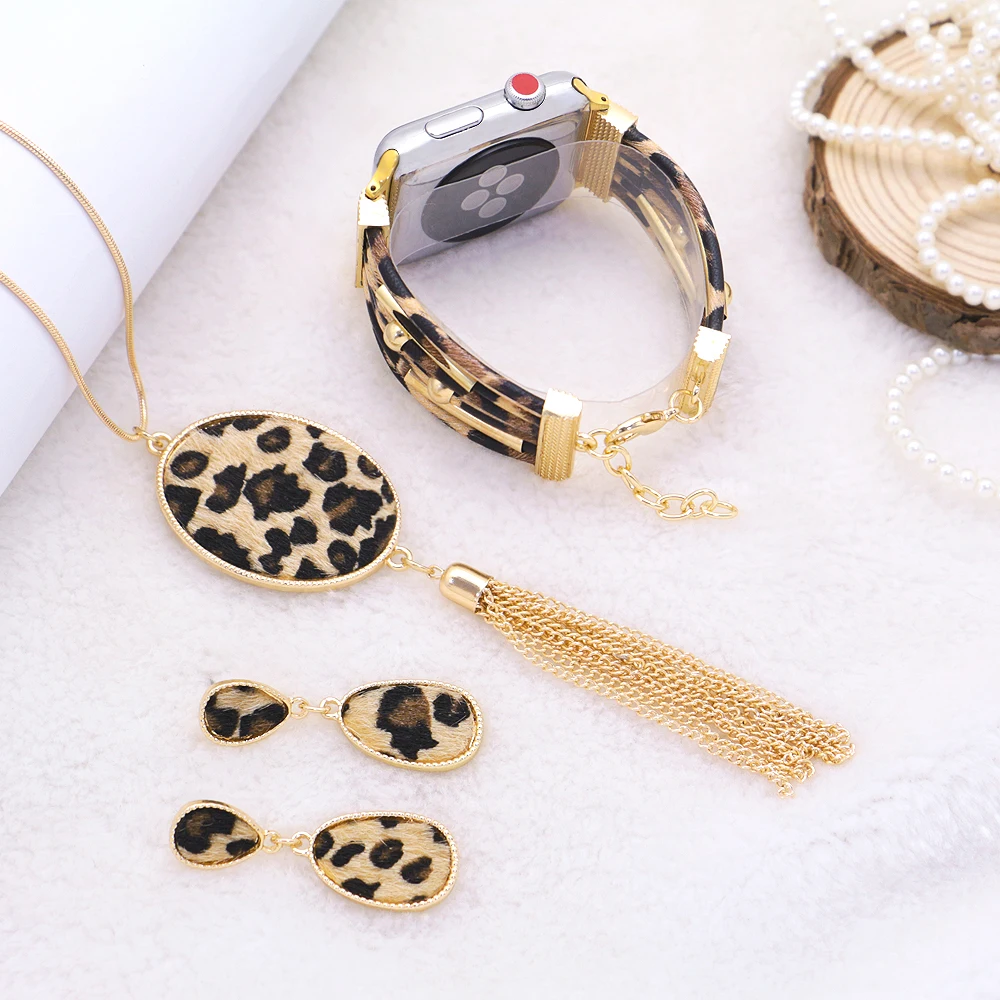 Lureen 3PCS Leopard Print Jewelry Set Apple Watch Band Earrings and Necklace Set for Women Girls, 38/40/42/44MM Iwatch Band
Lureen 3PCS Leopard Print Jewelry Set Apple Watch Band Earrings and Necklace Set for Women Girls, 38/40/42/44MM Iwatch Band