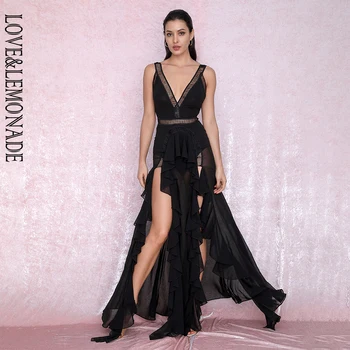 LOVE&LEMONADE Sexy Black Deep V-Neck Open Back Cut Out Plaid Lace Split Chiffon Long Dress LM81857
LOVE&LEMONADE Sexy Black Deep V-Neck Open Back Cut Out Plaid Lace Split Chiffon Long Dress LM81857