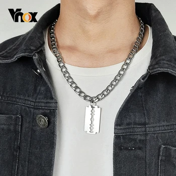 

Vnox Punk Chunky Heavy Blade Men Necklace Never Fade Stainless Steel Solid Metal Pendant Curban Chain Retro Gothic Rock Jewelry
