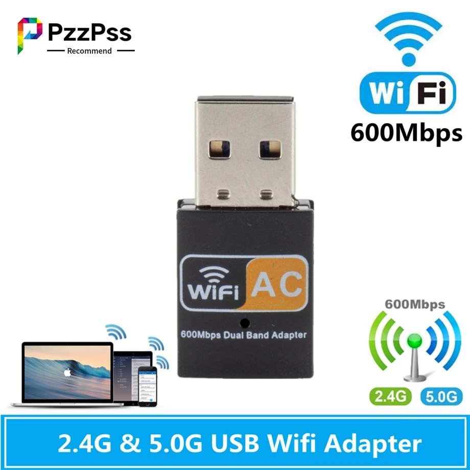 PzzPss беспроводной USB wi-fi адаптер 600 Мбит/с для ПК сетевая карта двухдиапазонный 5