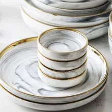 1pcs Marble Padrão Prato de Porcelana Prato de Cerâmica de Mesa Jogo de Jantar Requintado Phnom Penh Acidente Vascular Cerebral Queda de Jantar Em Mármore(China)