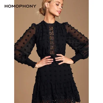 Homophony Lace Flocking Black Women Dress Puff Sleeve O-Neck Sexy Solid Mini Dress Long Sleeve Spring and Autumn Elegant Fashion
Homophony Lace Flocking Black Women Dress Puff Sleeve O-Neck Sexy Solid Mini Dress Long Sleeve Spring and Autumn Elegant Fashion