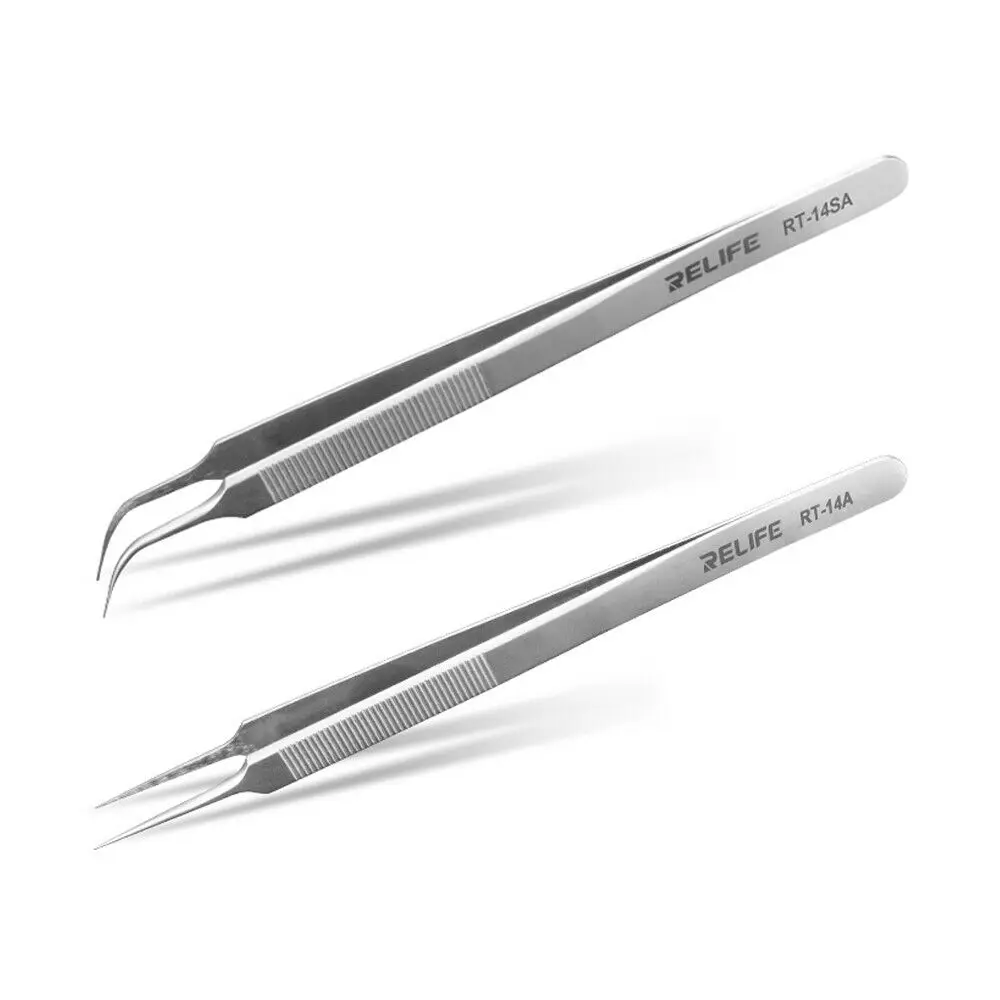 Relife mobile phone repair tweezers RT-14A RT-14SA anti-static high toughness precision fine tip plus anti-skid chip repair
Relife mobile phone repair tweezers RT-14A RT-14SA anti-static high toughness precision fine tip plus anti-skid chip repair