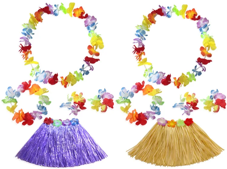 Hawaiian Dance Child Skirt with Leis Costume, Elastic Luau Grass, Hawaiian Flower Bracelets, Headband, Necklace, 40cm, 5pcs 6Pcs Hawaiian Dance Child Skirt with Leis Costume, Elastic Luau Grass, Hawaiian Flower Bracelets, Headband, Necklace, 40cm, 5pcs 6Pcs
