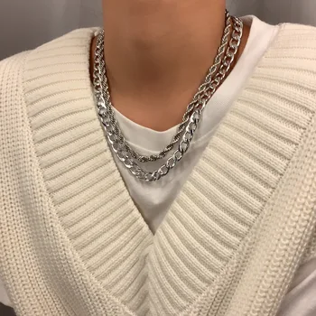 AOMU Punk Metal Multilayer Chain Choker Necklace For Women Men Fashion Jewelry Female Gold Silver Color Necklace
AOMU Punk Metal Multilayer Chain Choker Necklace For Women Men Fashion Jewelry Female Gold Silver Color Necklace