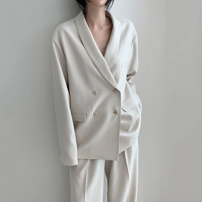 Women Loose Blazer Sets Double-breasted Jacket & Wide Leg Pants 2020 New Fashion 2 Piece Pant Suits Female JK550 
Women Loose Blazer Sets Double-breasted Jacket & Wide Leg Pants 2020 New Fashion 2 Piece Pant Suits Female JK550