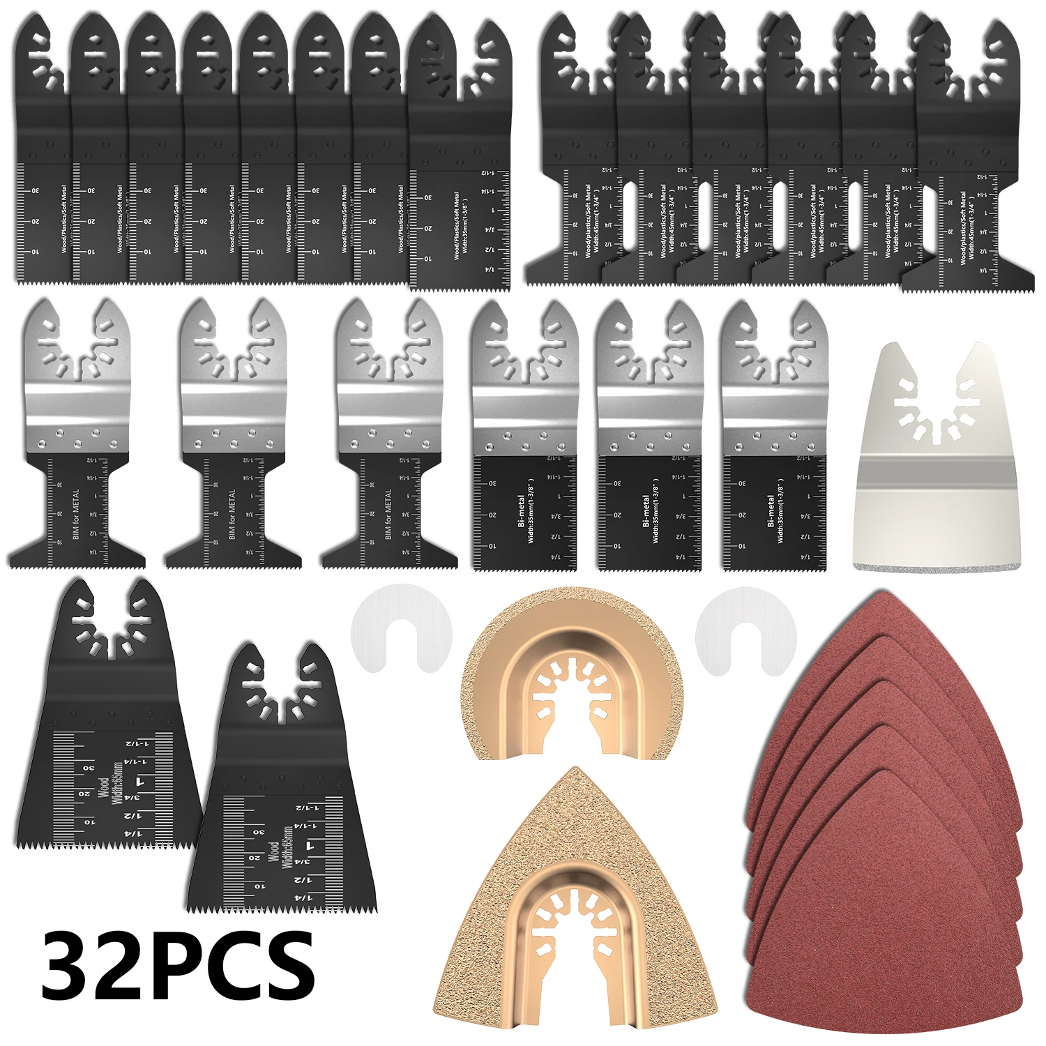 32PCS Power Oscillating Tool Blades Swing Type Multi-tool Saw Blade Power Tool Accessories for Multi-function Power Tools
32PCS Power Oscillating Tool Blades Swing Type Multi-tool Saw Blade Power Tool Accessories for Multi-function Power Tools