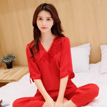 Satin Nightwear Home Clothes Women Pajamas Sleepwear 2PCS Shirt&Pants Casual 2020 New Pyjamas Suit Silky Intimate Lingerie
Satin Nightwear Home Clothes Women Pajamas Sleepwear 2PCS Shirt&Pants Casual 2020 New Pyjamas Suit Silky Intimate Lingerie