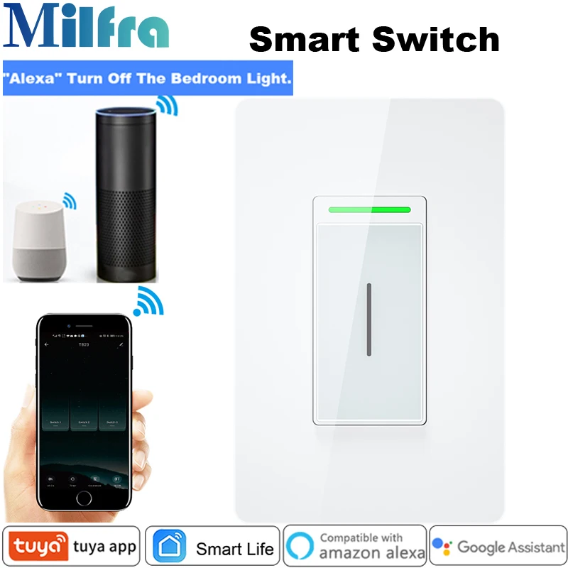 Milfra Wifi Switch US Neutral Wire Required Touch Voice Phone Control Light Smart Switch for Assistant Alexa Tuya Smart Life App
Milfra Wifi Switch US Neutral Wire Required Touch Voice Phone Control Light Smart Switch for Assistant Alexa Tuya Smart Life App