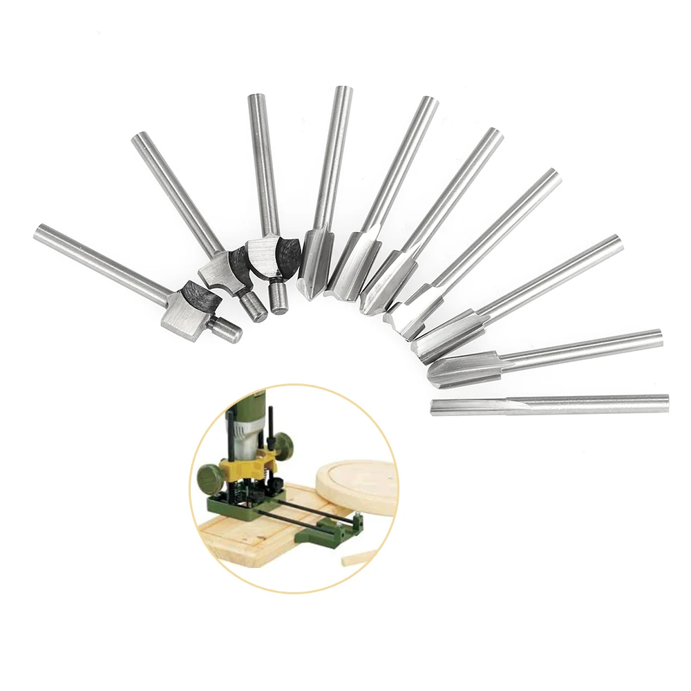 New 10PCS 1/8" HSS Shank Woodworking Mini Router Bits Set Wood Cutter Milling Bit for Rotary Tool Wood Plastic Deburring Milling
New 10PCS 1/8" HSS Shank Woodworking Mini Router Bits Set Wood Cutter Milling Bit for Rotary Tool Wood Plastic Deburring Milling