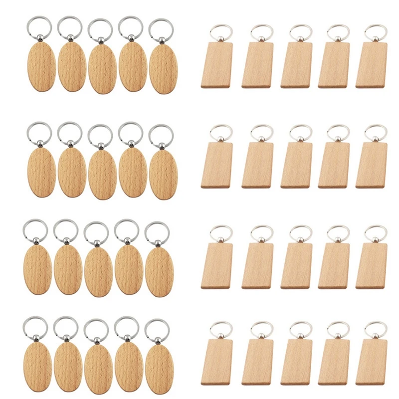 Фото Пустые деревянные брелки для ключей 40 шт. сделай сам подарки желтые овальные и