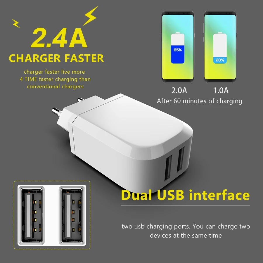 Universal USB Charger 15W 5V 2.4A for Iphone 7 8 EU Plug Mobile Phone Fast charger charging for Samsug s8 s9 Huawei
Universal USB Charger 15W 5V 2.4A for Iphone 7 8 EU Plug Mobile Phone Fast charger charging for Samsug s8 s9 Huawei