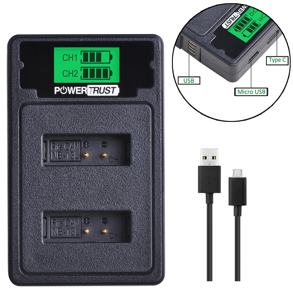 1X NB-13L NB13L NB 13L Battery Charger with Type C for Canon PowerShot G1 X Mark III, G5 X G5X G7 X Mark II SX720 HS Cameras
1X NB-13L NB13L NB 13L Battery Charger with Type C for Canon PowerShot G1 X Mark III, G5 X G5X G7 X Mark II SX720 HS Cameras