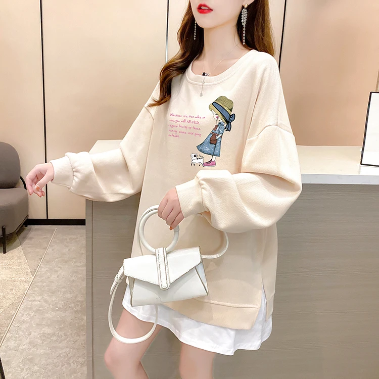 Han edition false two cartoon characters will fall on the new printing loose big yards dress ins fleece single female
Han edition false two cartoon characters will fall on the new printing loose big yards dress ins fleece single female