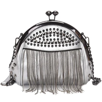 Retro Tassel Fashion Shell Bag New Rivet Personality Clip Lock Single Room Messenger Bag Tide Silver
Retro Tassel Fashion Shell Bag New Rivet Personality Clip Lock Single Room Messenger Bag Tide Silver
