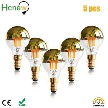 디밍 가능 LED 필라멘트 전구, 에디슨 따뜻한 화이트 탑 미러, 그림자 없는 램프, E14, E12, 4W, 110V, 220V, G45 버블 볼 전구, 5 개