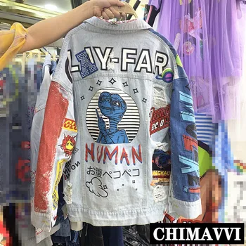 European 2019 Autumn New Chic Graffiti Letter Printing Denim Jacket Women's Loose Cowboy Jacket Tide Hole Female Jeans Coat
European 2019 Autumn New Chic Graffiti Letter Printing Denim Jacket Women's Loose Cowboy Jacket Tide Hole Female Jeans Coat