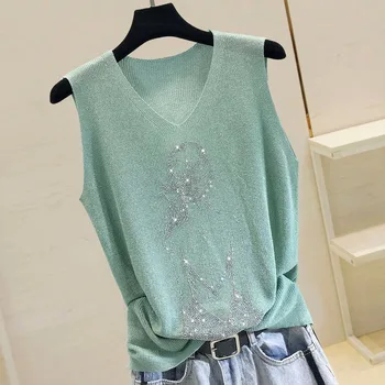 Hot Rhinestone Bright Silk Knitted Sweater Vest Women Fashion Thin Section Sleeveless Bottoming Sweater Vest Female Spring 2020
Hot Rhinestone Bright Silk Knitted Sweater Vest Women Fashion Thin Section Sleeveless Bottoming Sweater Vest Female Spring 2020