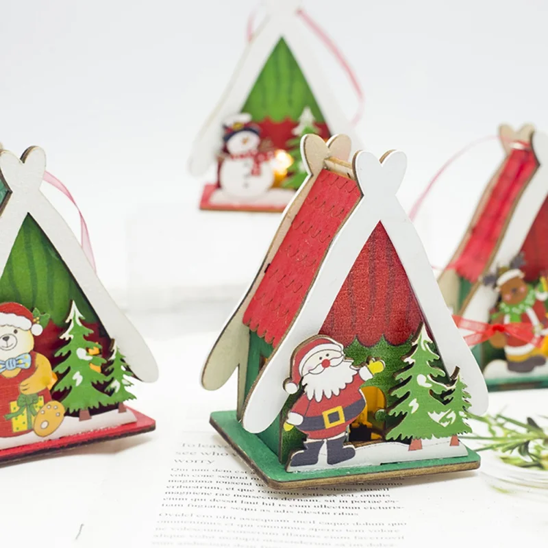 Christmas Tree Hanging Decoration Christmas Colorful Painting Small Wood House with Light Creative new product
Christmas Tree Hanging Decoration Christmas Colorful Painting Small Wood House with Light Creative new product