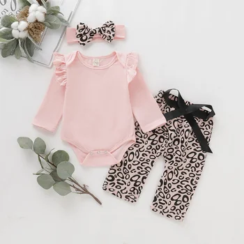 Baby Set Clothes 0-24M Baby Girl Adorable Long Flare Sleeve Solid Print Romper Tops Leopard Trousers Headband Outfits Clothes 
Baby Set Clothes 0-24M Baby Girl Adorable Long Flare Sleeve Solid Print Romper Tops Leopard Trousers Headband Outfits Clothes