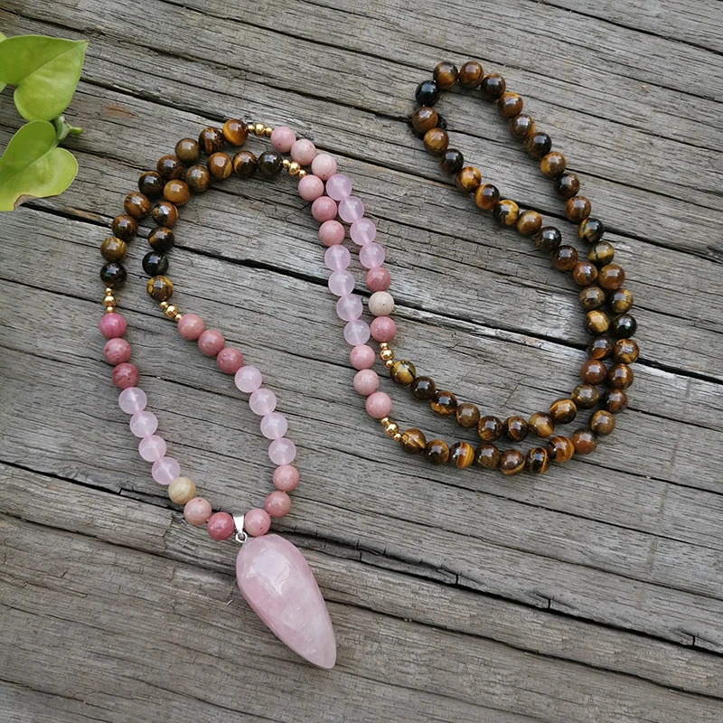 

8mm Natural Stone Beads,Rose Quartz,Tigers Eye,Pink Love,JapaMala Sets,Spiritual Jewelry,Meditation,Inspirational,108 Mala Beads