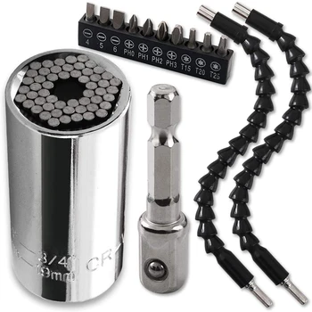 14Pcs Universal Socket Wrench Self-Adjusting Socket Fits Standard (7-19mm) with Ratchet Wrench Power Drill Adapter
14Pcs Universal Socket Wrench Self-Adjusting Socket Fits Standard (7-19mm) with Ratchet Wrench Power Drill Adapter