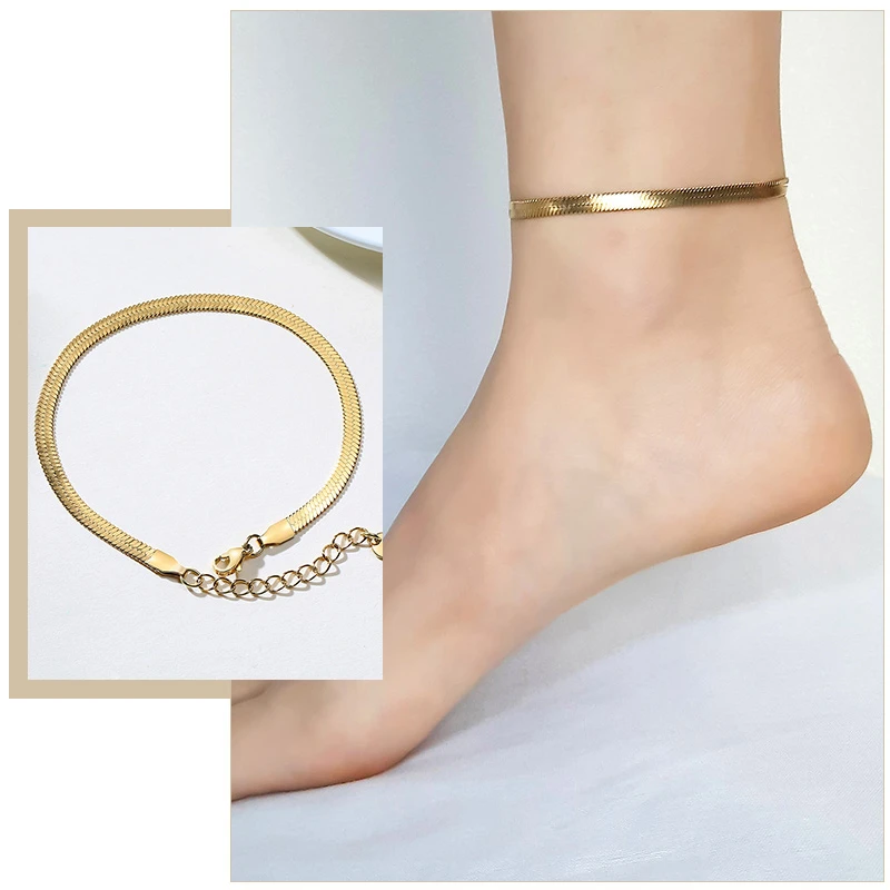 Casual Flat Snake Chain Anklet for Women Gold Color Metal Adjustable Herringbone Link Chain Holiday Beach Lady Jewelry
Casual Flat Snake Chain Anklet for Women Gold Color Metal Adjustable Herringbone Link Chain Holiday Beach Lady Jewelry
