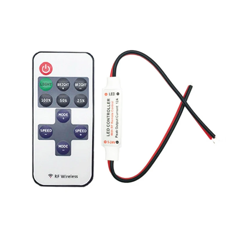 11 Buttons LED Dimmer One Output Single Color Light Strip Switch Remote Speed Controller DC 5-24V 144W Smart RF Wireless Control
11 Buttons LED Dimmer One Output Single Color Light Strip Switch Remote Speed Controller DC 5-24V 144W Smart RF Wireless Control