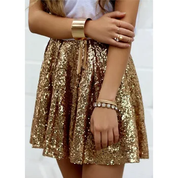 Fashion Solid Color Golden Sequin Women Skirt Party Loose Shinny Female Skirt High Waist Summer Lady Skirts Bottoms 
Fashion Solid Color Golden Sequin Women Skirt Party Loose Shinny Female Skirt High Waist Summer Lady Skirts Bottoms