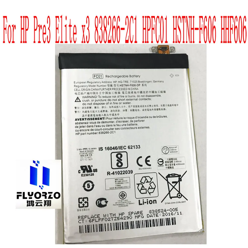 Original 4150mAh HSTNH-F606-DP FC01 Replacement Battery For HP Pre3 Elite X3 838266-2C1 HPFC01 HSTNH-F606 HHF606 Mobile Phone
Original 4150mAh HSTNH-F606-DP FC01 Replacement Battery For HP Pre3 Elite X3 838266-2C1 HPFC01 HSTNH-F606 HHF606 Mobile Phone