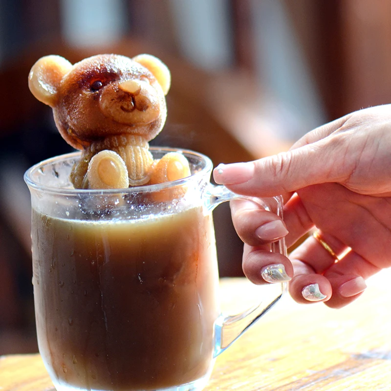 Ice Cube Mold Silicone Cute Animal Ice Cube Mold Abrasive 3D Ice Cube Mold Bear Mold Silicone Creative Coffee Milk Tea Ice cube