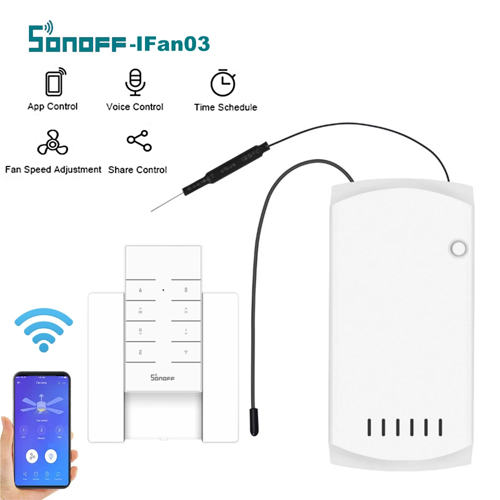 SONOFF-IFan03+RM433+Base Wi-Fi Ceiling Fan Light Controller Intelligent Switch led lamp smart control for google home alexa nest
SONOFF-IFan03+RM433+Base Wi-Fi Ceiling Fan Light Controller Intelligent Switch led lamp smart control for google home alexa nest