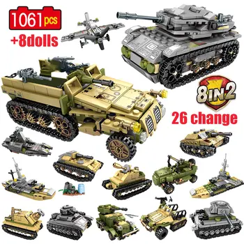 1061Pcs 8 IN 2 WW2 War Chariot Building Blocks Military Battle Tank Army Soldiers Figures Bricks Toys for Children
1061Pcs 8 IN 2 WW2 War Chariot Building Blocks Military Battle Tank Army Soldiers Figures Bricks Toys for Children
