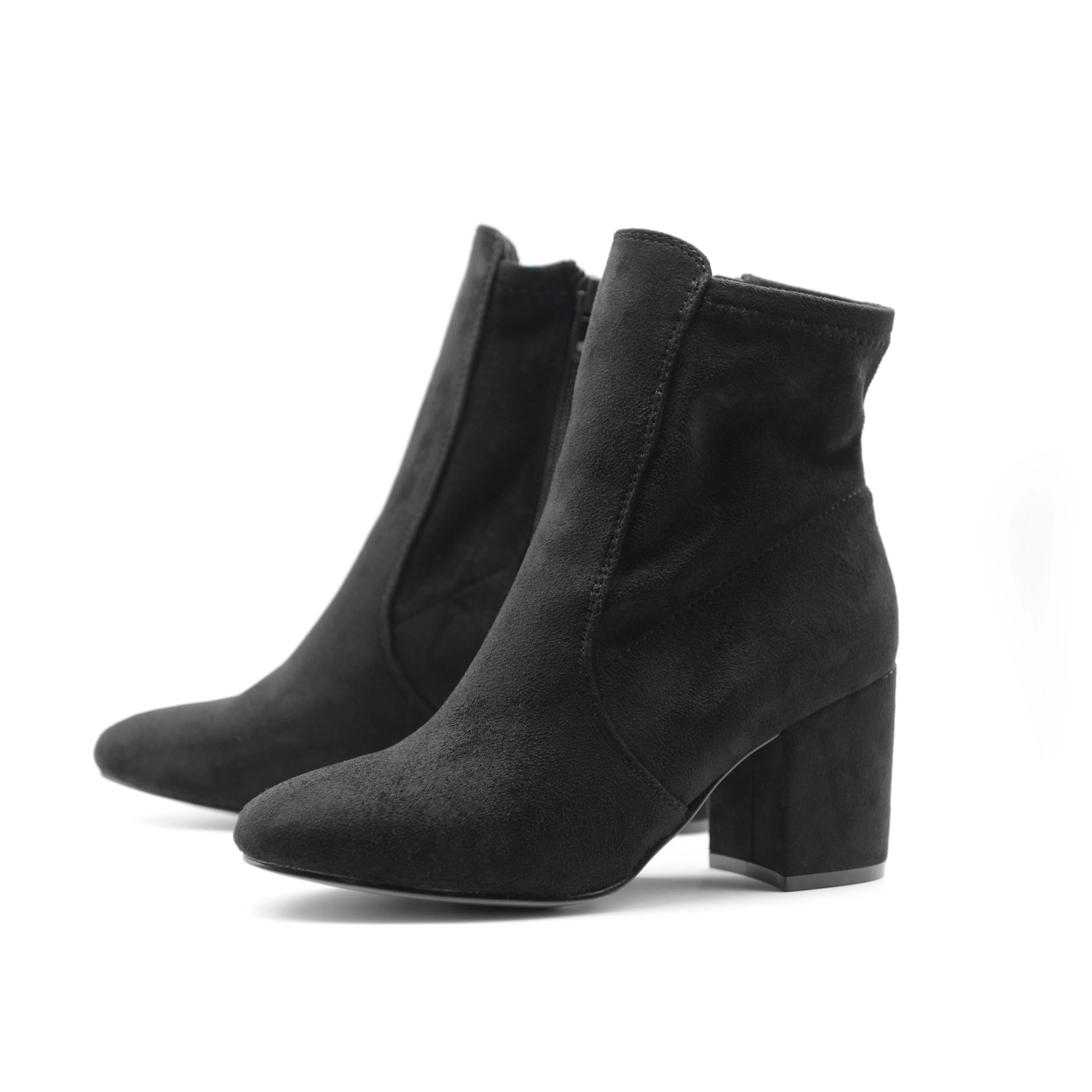 Women Boots Ankle PU Leather Zipper Booties High Heels Autumn Shoes Black Suede Winter Boots Pointed Toe