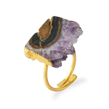 Geniue Amethysts Boho Rings Natural Purple Crystal Women Ring Handmade Amethysts slice gold ring Natural gems Adjustable ring
Geniue Amethysts Boho Rings Natural Purple Crystal Women Ring Handmade Amethysts slice gold ring Natural gems Adjustable ring