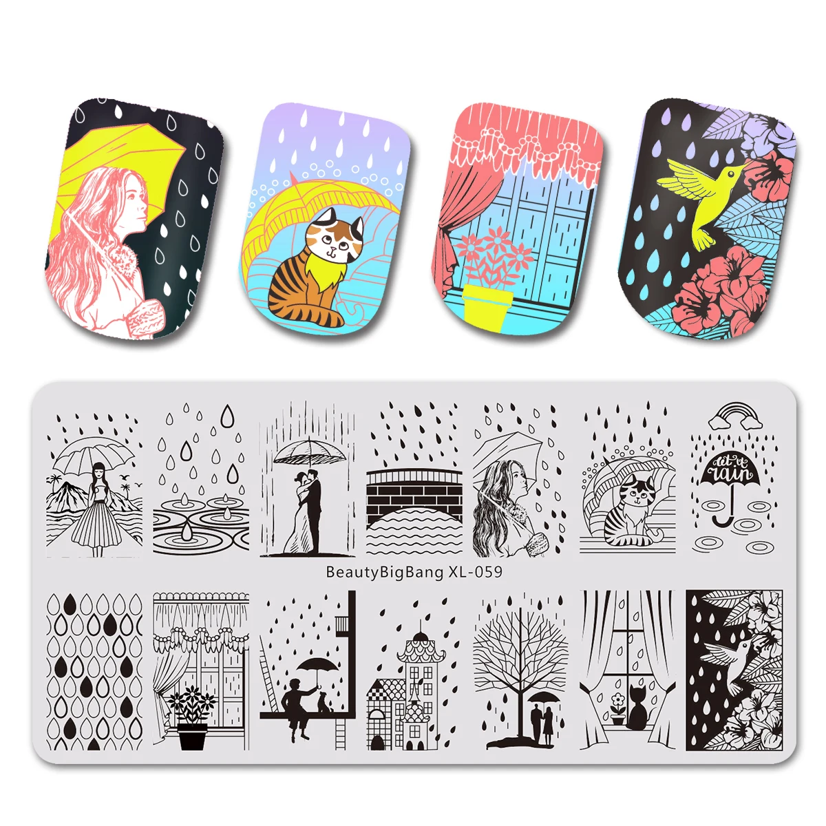 BEAUTYBIGBANG 6*12CM Rectangle Nail Stamping Plates Rain Animal Umbrella Patterns Nail Art Image Template for Manicure XL-059
BEAUTYBIGBANG 6*12CM Rectangle Nail Stamping Plates Rain Animal Umbrella Patterns Nail Art Image Template for Manicure XL-059