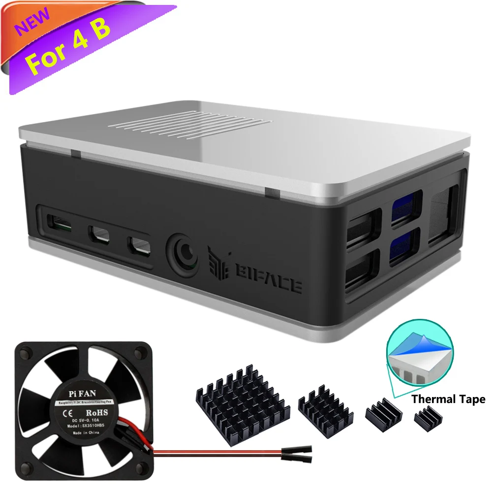 Raspberry Pi 4 Case BIFACE Aluminium Case with Cooling Fan Heatsink Simple Replaceable Removable Top Cover for Pi 4 Model B/ 4B
Raspberry Pi 4 Case BIFACE Aluminium Case with Cooling Fan Heatsink Simple Replaceable Removable Top Cover for Pi 4 Model B/ 4B