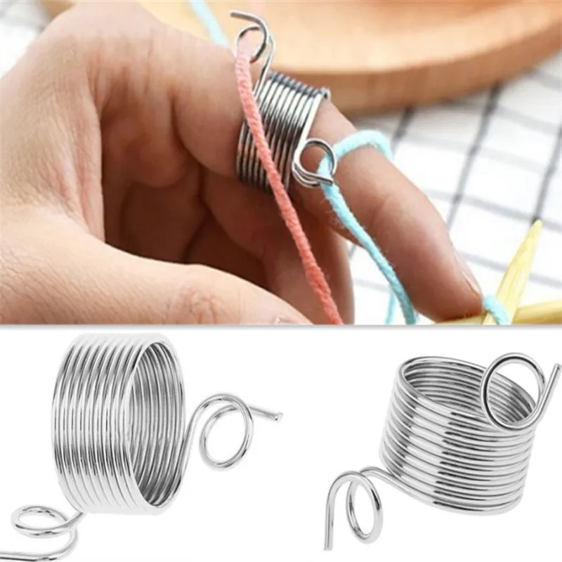 

1PC Ring Type Knitting Tools Finger Wear Thimble Yarn Spring Guides Stainless Steel Needle Thimble Sewing Accessories