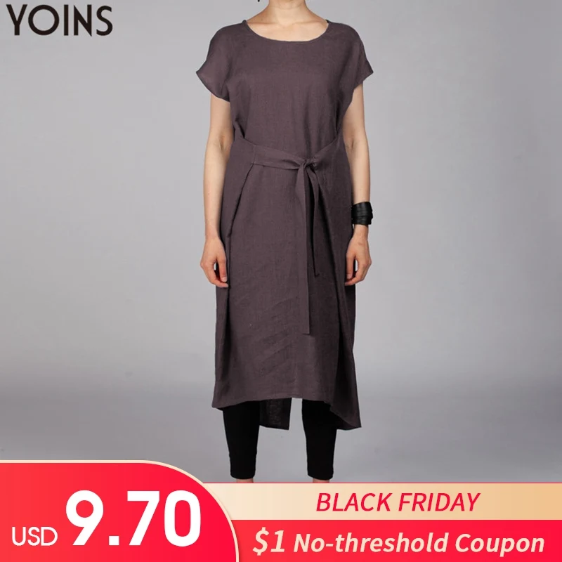 YOINS S-5XL Women Linen Dress 2019 Summer New Female Short Sleeve Belted Casual Loose Midi Dress Split Oversized Vestidos Mujer
YOINS S-5XL Women Linen Dress 2019 Summer New Female Short Sleeve Belted Casual Loose Midi Dress Split Oversized Vestidos Mujer
