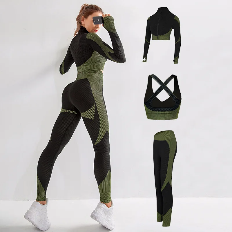 Seamless Yoga Suit, Female New Style for Autumn and Winter Knitted Hip Elastic Fitness Three-Piece Suit
Seamless Yoga Suit, Female New Style for Autumn and Winter Knitted Hip Elastic Fitness Three-Piece Suit