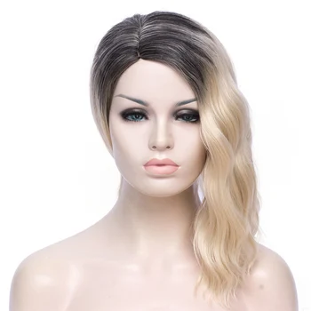 

GAKA Short Ombre Cosplay Wigs Blonde with Black Wavy Synthetic Hair Wig for Woman