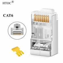 HTOC Cat6 Pass Through Shielded Connectors RJ45 Pass Through Modular Plugs Gold Plated 3 Prong 8P8C For UTP Stranded Cable
HTOC Cat6 Pass Through Shielded Connectors RJ45 Pass Through Modular Plugs Gold Plated 3 Prong 8P8C For UTP Stranded Cable