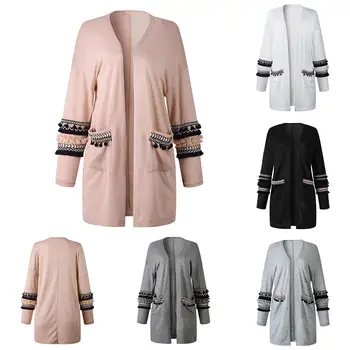 Autumn Women Casual Ruffled Pompom Long Polyester Sleeve Knitted Cardigan Open Front Coat 
Autumn Women Casual Ruffled Pompom Long Polyester Sleeve Knitted Cardigan Open Front Coat